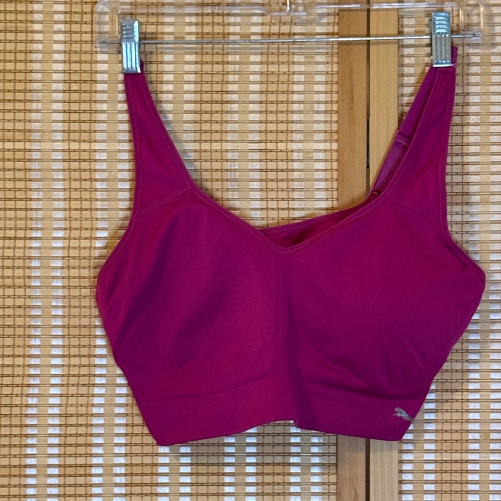 Puma Womens Seamless Sports Bra Magenta Pink V-Neck Adjustable Straps Size XL